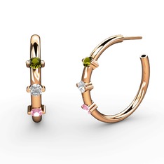 Lita Halka Küpe - Pembe kuvars, swarovski ve peridot 14 ayar rose altın küpe #bv3roo