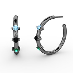 Lita Halka Küpe - Yeşil kuvars, siyah zirkon ve akuamarin 925 ayar siyah rodyum kaplama gümüş küpe #c7ghrf