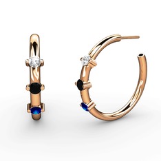 Lita Halka Küpe - Lab safir, siyah zirkon ve swarovski 8 ayar rose altın küpe #cc128e