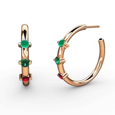 Garnet, yeşil kuvars ve kök zümrüt 925 ayar rose altın kaplama gümüş küpe