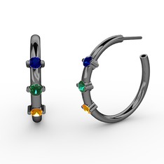 Lita Halka Küpe - Sitrin, yeşil kuvars ve lab safir 925 ayar siyah rodyum kaplama gümüş küpe #cd8hq0