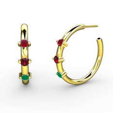 Lita Halka Küpe - Kök zümrüt, garnet ve kök yakut 8 ayar altın küpe #cogilw