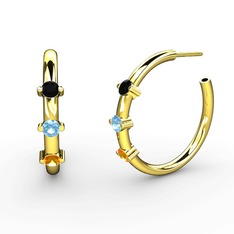 Lita Halka Küpe - Sitrin, akuamarin ve siyah zirkon 8 ayar altın küpe #cto5wu