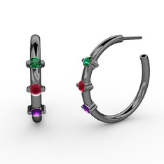 Lita Halka Küpe - Ametist, kök yakut ve yeşil kuvars 925 ayar siyah rodyum kaplama gümüş küpe #cva557