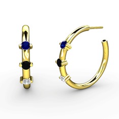 Lita Halka Küpe - Pırlanta, siyah zirkon ve lab safir 14 ayar altın küpe (0.22 karat) #cwbwkt