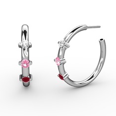 Kök yakut, pembe kuvars ve swarovski 925 ayar gümüş küpe