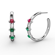 Lita Halka Küpe - Kök zümrüt, yeşil kuvars ve rodolit garnet 14 ayar beyaz altın küpe #d7opwf