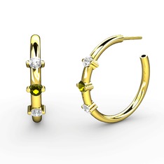 Swarovski, peridot ve beyaz zirkon 14 ayar altın küpe