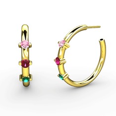 Lita Halka Küpe - Yeşil kuvars, rodolit garnet ve pembe kuvars 14 ayar altın küpe #dmapp8