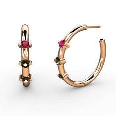 Dumanlı kuvars ve rodolit garnet 14 ayar rose altın küpe