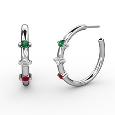 Lita Halka Küpe - Kök yakut, beyaz zirkon ve yeşil kuvars 18 ayar beyaz altın küpe #dwdvqm