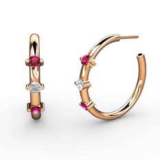 Rodolit garnet ve pırlanta 8 ayar rose altın küpe (0.22 karat)