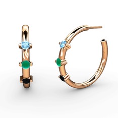 Lita Halka Küpe - Siyah zirkon, kök zümrüt ve akuamarin 14 ayar rose altın küpe #dz87bd