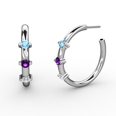 Lita Halka Küpe - Beyaz zirkon, ametist ve akuamarin 8 ayar beyaz altın küpe #e4gi1t