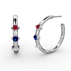 Lita Halka Küpe - Pırlanta, lab safir ve kök yakut 14 ayar beyaz altın küpe (0.22 karat) #e7m4q5