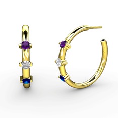 Lita Halka Küpe - Lab safir, swarovski ve ametist 8 ayar altın küpe #ehv7tl