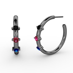 Lita Halka Küpe - Lab safir, rodolit garnet ve siyah zirkon 925 ayar siyah rodyum kaplama gümüş küpe #eoy08g