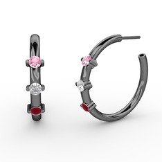 Lita Halka Küpe - Kök yakut, swarovski ve pembe kuvars 925 ayar siyah rodyum kaplama gümüş küpe #epl38q