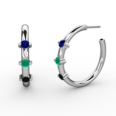 Lita Halka Küpe - Siyah zirkon, kök zümrüt ve lab safir 14 ayar beyaz altın küpe #erofur