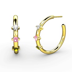 Peridot, pembe kuvars ve beyaz zirkon 14 ayar altın küpe