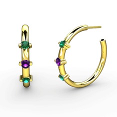 Lita Halka Küpe - Yeşil kuvars ve ametist 14 ayar altın küpe #fe33qp