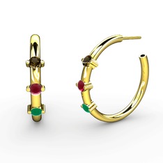 Lita Halka Küpe - Kök zümrüt, kök yakut ve dumanlı kuvars 14 ayar altın küpe #fi74nb