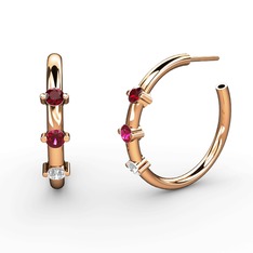 Lita Halka Küpe - Beyaz zirkon, rodolit garnet ve garnet 14 ayar rose altın küpe #fk6fkd