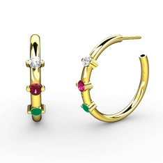 Lita Halka Küpe - Kök zümrüt, rodolit garnet ve pırlanta 14 ayar altın küpe (0.22 karat) #fm4u0f