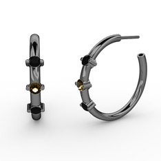 Lita Halka Küpe - Siyah zirkon ve dumanlı kuvars 925 ayar siyah rodyum kaplama gümüş küpe #fpqli4