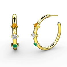 Lita Halka Küpe - Kök zümrüt, pırlanta ve sitrin 925 ayar altın kaplama gümüş küpe (0.22 karat) #fq14zr