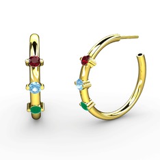 Lita Halka Küpe - Kök zümrüt, akuamarin ve garnet 8 ayar altın küpe #fsrcup