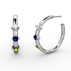 Peridot, lab safir ve swarovski 8 ayar beyaz altın küpe