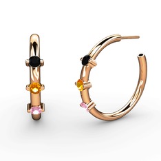 Lita Halka Küpe - Pembe kuvars, sitrin ve siyah zirkon 14 ayar rose altın küpe #fx00ju