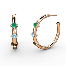 Dumanlı kuvars, akuamarin ve kök zümrüt 925 ayar rose altın kaplama gümüş küpe