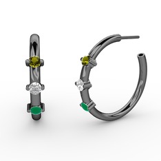 Lita Halka Küpe - Kök zümrüt, pırlanta ve peridot 925 ayar siyah rodyum kaplama gümüş küpe (0.22 karat) #g1prza