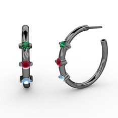 Lita Halka Küpe - Akuamarin, kök yakut ve yeşil kuvars 925 ayar siyah rodyum kaplama gümüş küpe #g38p3u