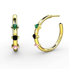 Pembe kuvars, siyah zirkon ve yeşil kuvars 8 ayar altın küpe