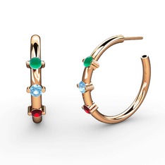 Garnet, akuamarin ve kök zümrüt 925 ayar rose altın kaplama gümüş küpe