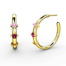 Lita Halka Küpe - Sitrin, rodolit garnet ve pembe kuvars 8 ayar altın küpe #gdu27h