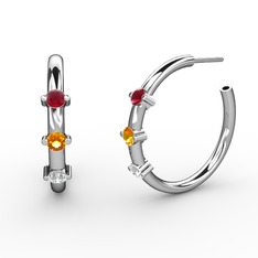 Lita Halka Küpe - Beyaz zirkon, sitrin ve kök yakut 14 ayar beyaz altın küpe #gtqcnh