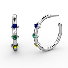 Peridot, yeşil kuvars ve lab safir 925 ayar gümüş küpe