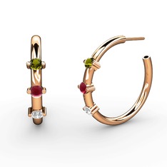 Pırlanta, kök yakut ve peridot 14 ayar rose altın küpe (0.22 karat)