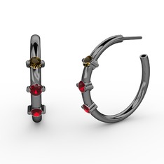 Lita Halka Küpe - Garnet ve dumanlı kuvars 925 ayar siyah rodyum kaplama gümüş küpe #h4yvih