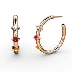 Sitrin, rodolit garnet ve pırlanta 18 ayar rose altın küpe (0.22 karat)