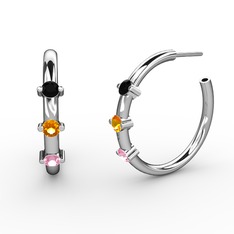 Lita Halka Küpe - Pembe kuvars, sitrin ve siyah zirkon 8 ayar beyaz altın küpe #h973rn