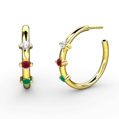 Lita Halka Küpe - Kök zümrüt, kök yakut ve beyaz zirkon 14 ayar altın küpe #ha50ry