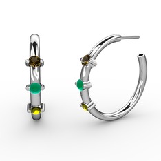 Lita Halka Küpe - Peridot, kök zümrüt ve dumanlı kuvars 18 ayar beyaz altın küpe #hikcuw