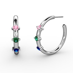 Lab safir, yeşil kuvars ve pembe kuvars 8 ayar beyaz altın küpe