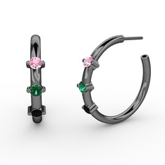 Lita Halka Küpe - Siyah zirkon, yeşil kuvars ve pembe kuvars 925 ayar siyah rodyum kaplama gümüş küpe #hr6vtu