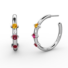 Kök yakut, rodolit garnet ve sitrin 18 ayar beyaz altın küpe